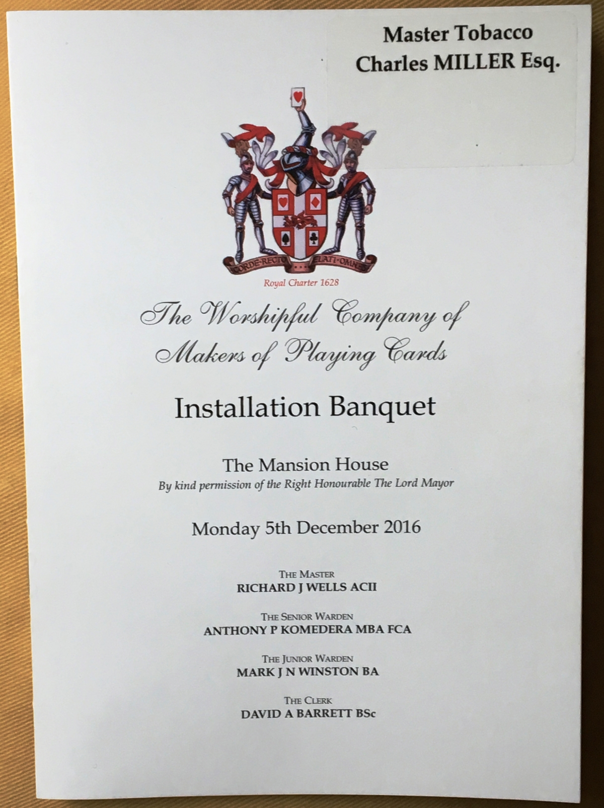 Makers' of Playing Cards Annual Banquet; Mansion House