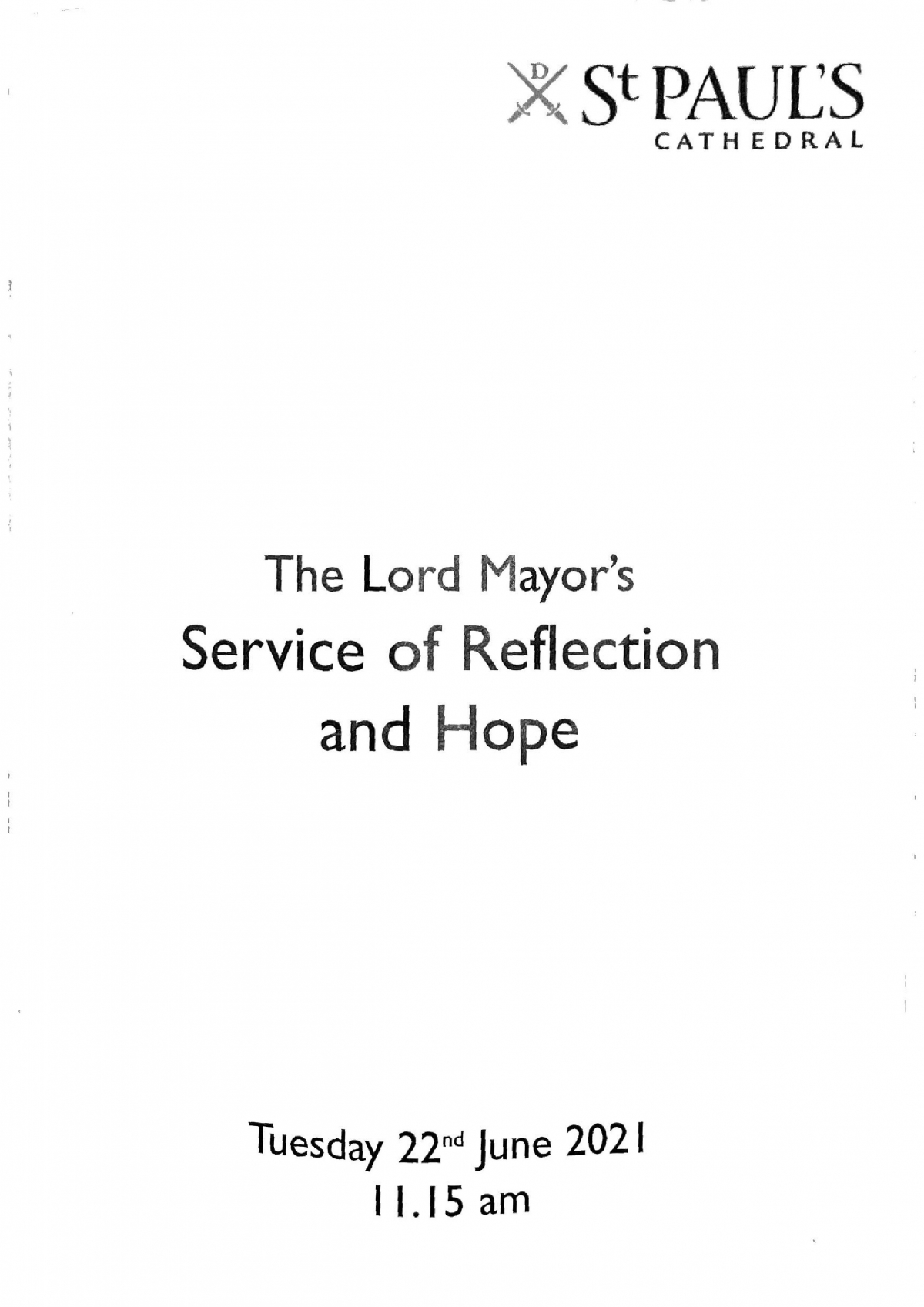 The Lord Mayor's Service of Reflection of Hope