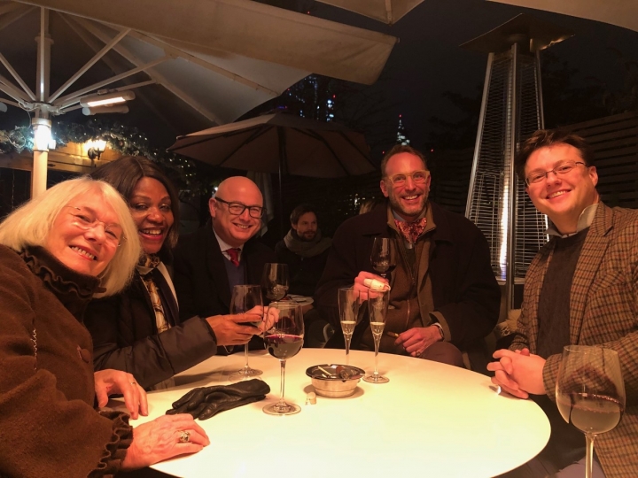 Drinks with the New Assistants – Le Coq D’Argent What fool organises an outdoor drinks evening on the coldest day of the year?