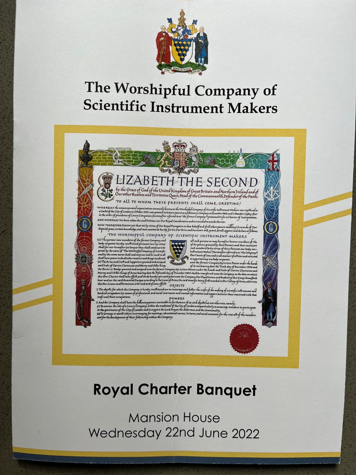 Mansion House for SIM Charter Royal Charter Banquet Scientific Instrument Makers Banquet