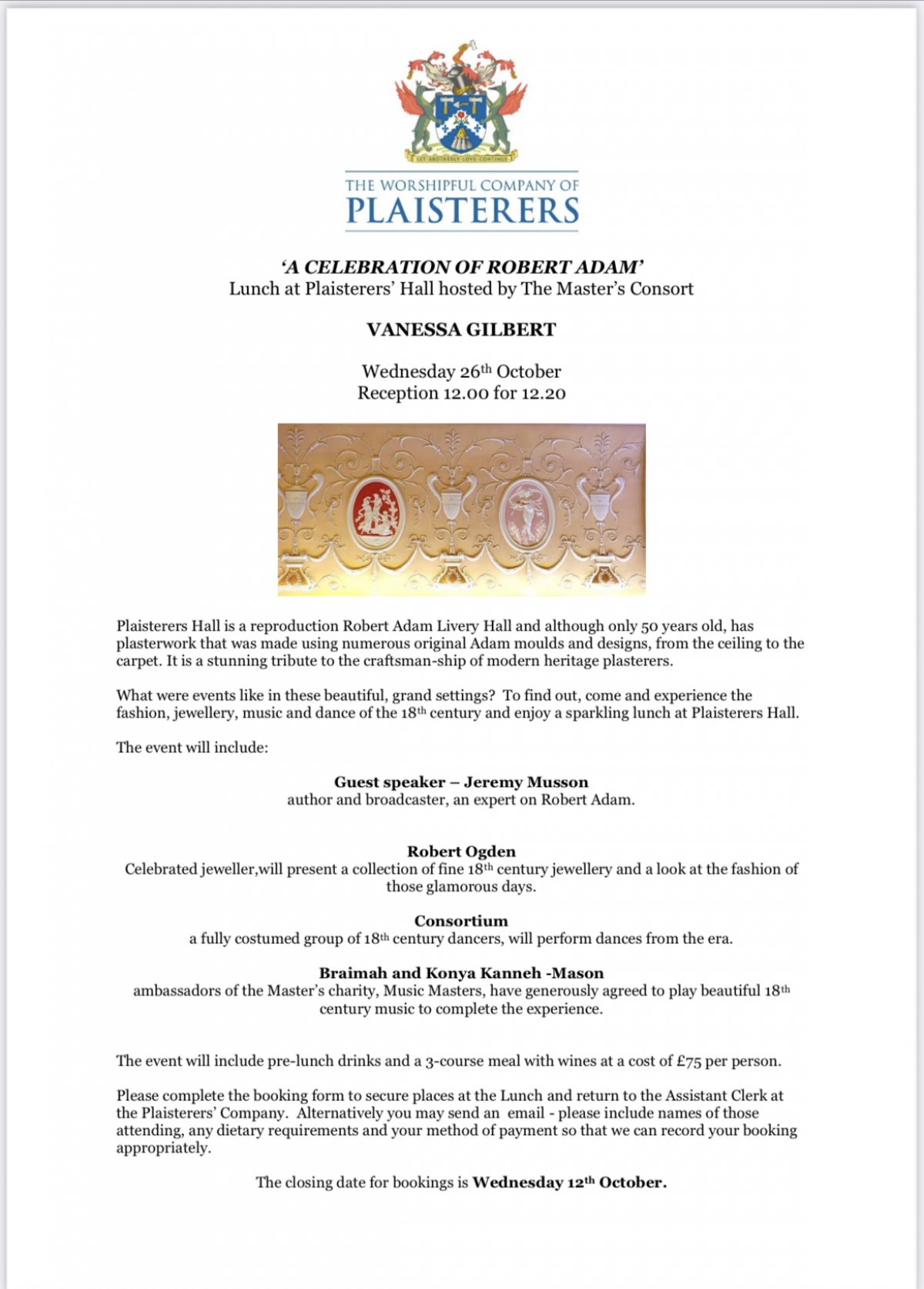 A Celebration of British Architect Robert Adam Plaisterers' Hall