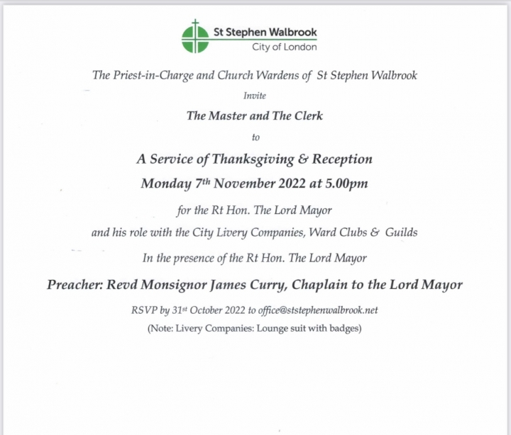 Thanksgiving Service for Lord Mayor St Stephen Walbrook