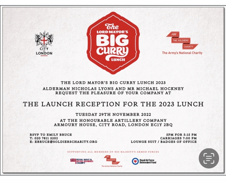 Launch Reception for The Lord Mayor's Big Curry Lunch Honourable Artillery Company