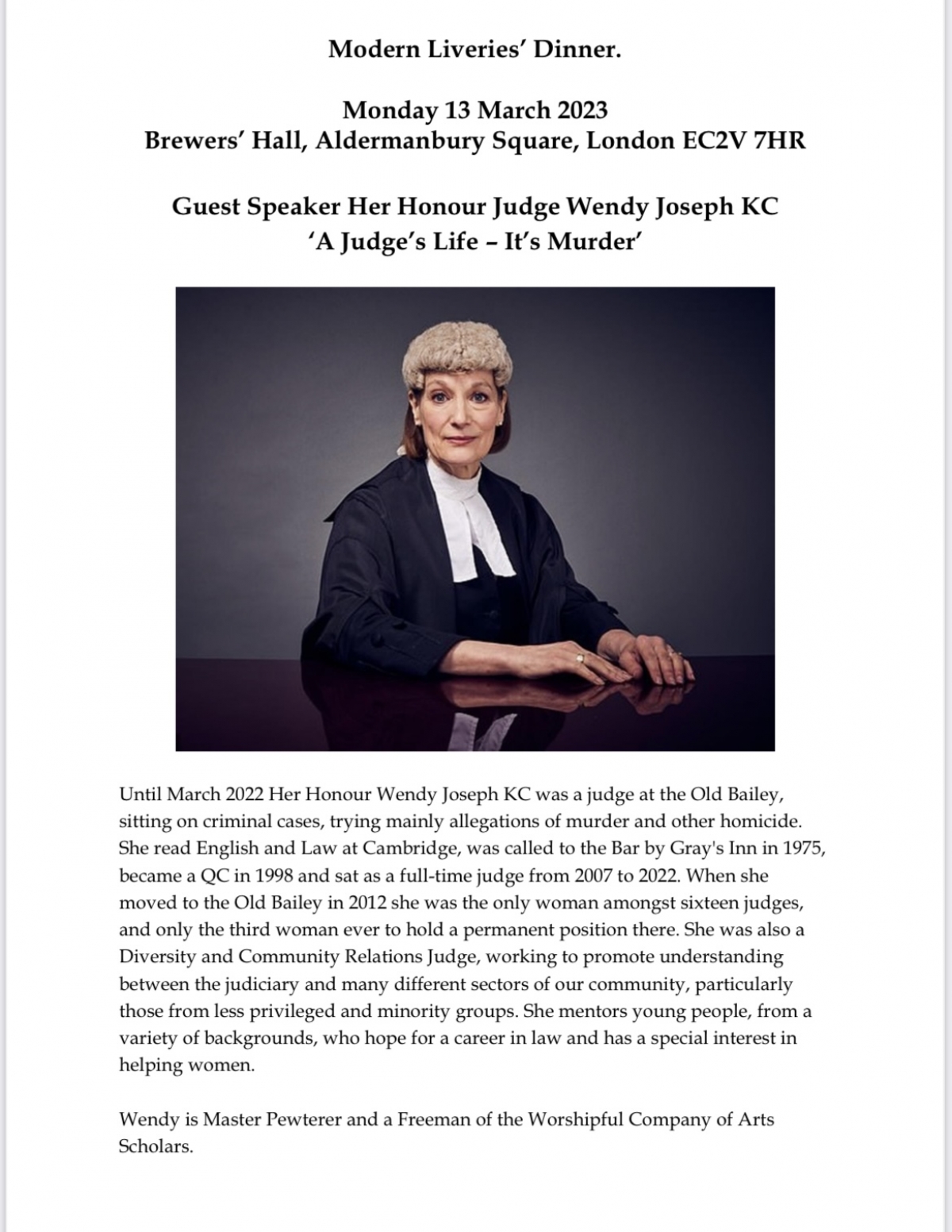 Modern Liveries' Dinner Brewers' Hall