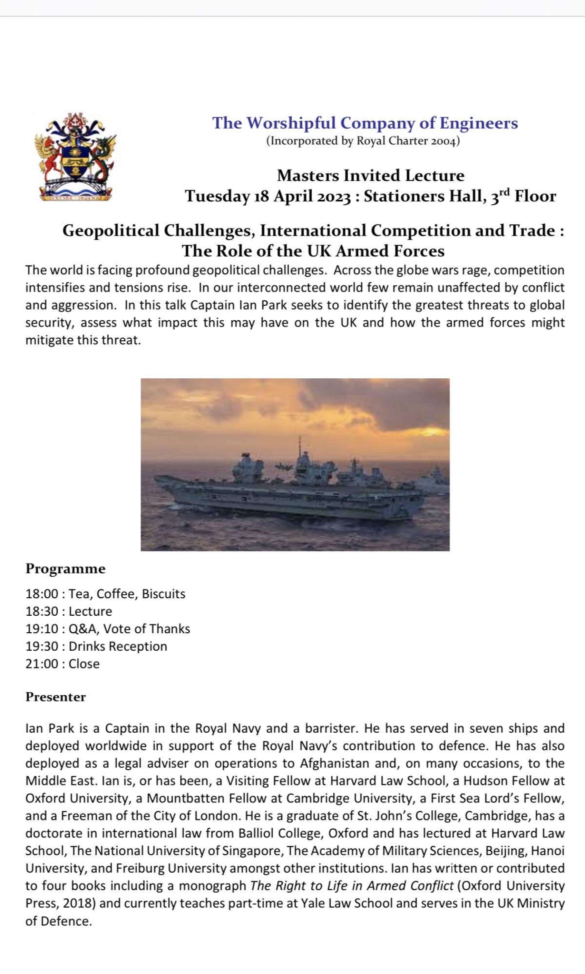 Worshipful Company of Engineers - Lecture Stationers' Hall