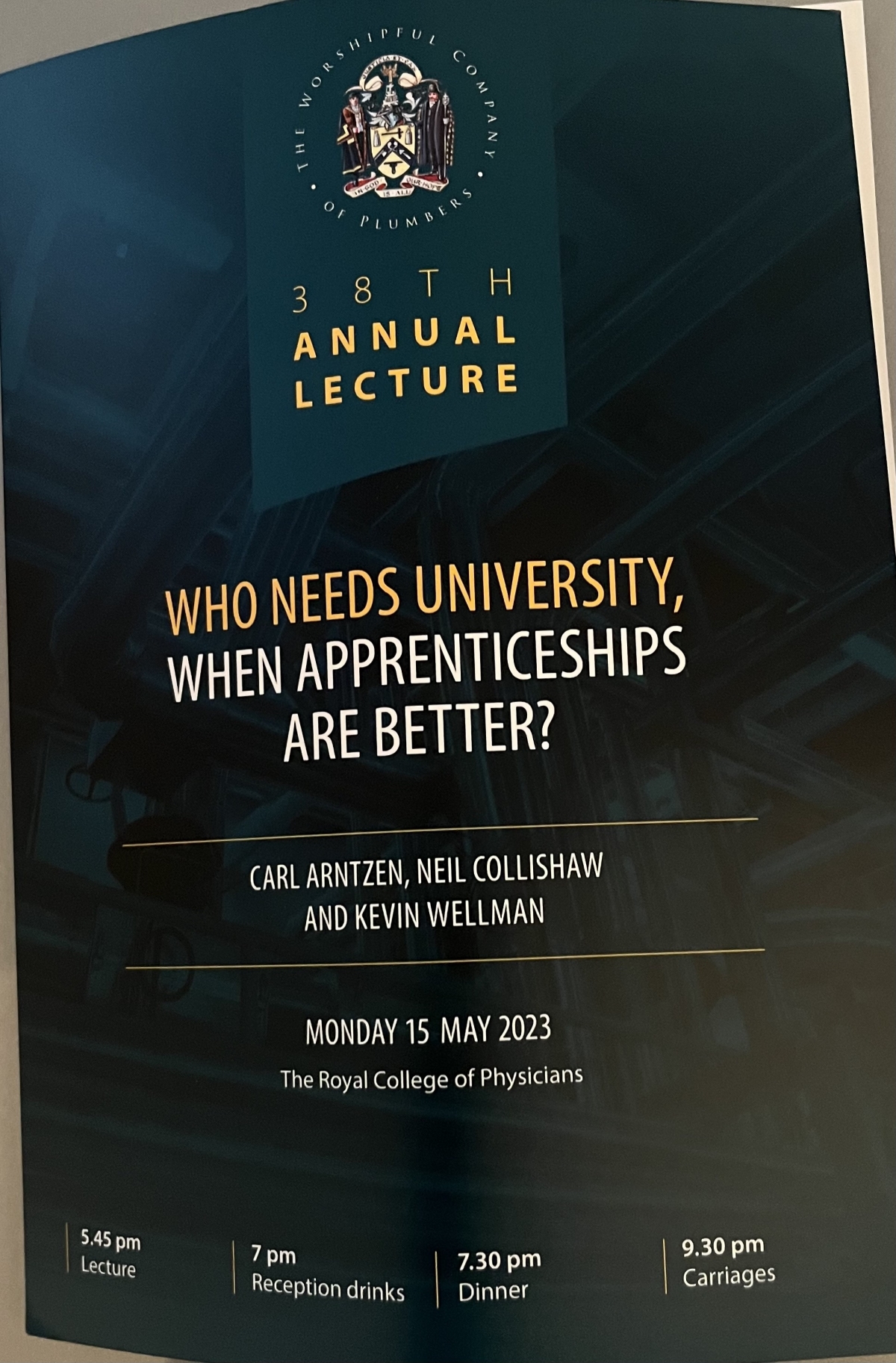 Worshipful Co of Plumbers Annual Lecture Monday Venue: Royal College of Physicians