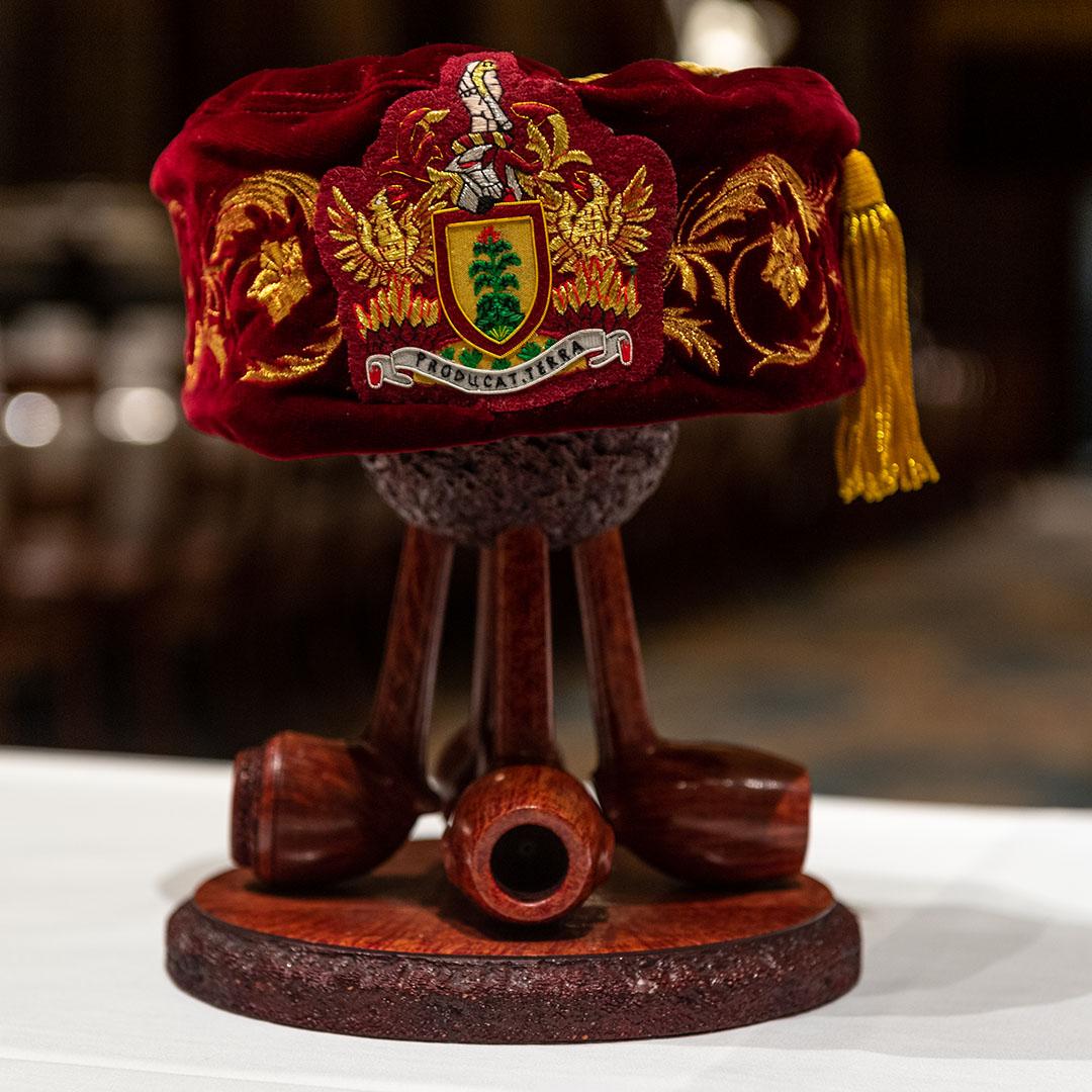 SMOKING CAP AND STAND  - Our Treasures page gallery -  The Worshipful Company of Tobacco Pipe Makers and Tobacco Blenders
